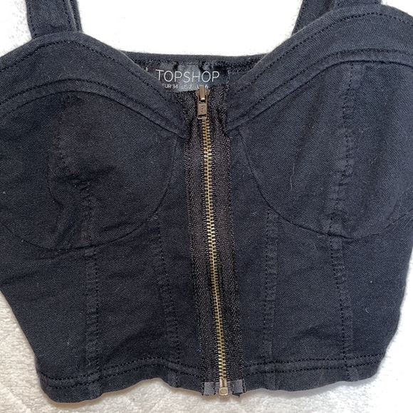 Topshop Black Zip-up Cotton Crop Top - Picture 2 of 8